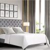 Queen Bed Frame with 50.7” High Wingback Headboard and Footboard, Modern Corduroy Upholstered Platform Bed Frame Queen Size, Bedframe Queen-Size, No Box Spring Needed (Cream, Queen) 3