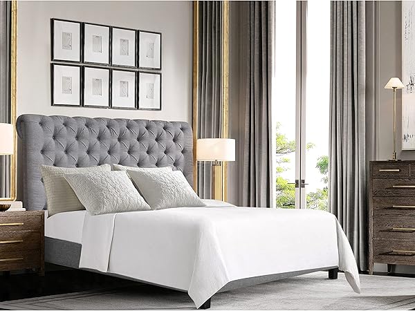 Rosevera Corrine Gray Queen Bed Frame with Tufted Adjustable Headboard Rosevera Corrine Gray Queen Bed Frame with Tufted Adjustable Headboard
