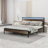 King Bed Frame with LED Lights Metal Platform Storage Headboard USB Ports