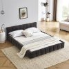 Full Size Platform Bed Frame with Natural Rattan Headboard and Storage 4