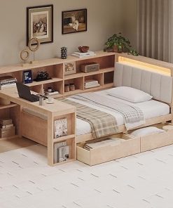 Bellemave Twin Daybed with Desk Bookcase and RGB LED Light