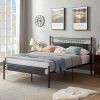 VECELO Queen Platform Bed Frame with Wood Headboard and Steel Slats