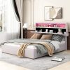 Full Size Bed Frame with USB Ports and Adjustable Headboard Dark Grey 4