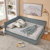 Floating Bed Frame with Storage Headboard USB Charging LED Lights Beige 4