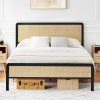 VeceLO Queen Bed Frame with Upholstered Headboard and Wooden Slats 4