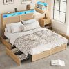 Fameill Queen Bed Frame with LED Light and Storage Drawers