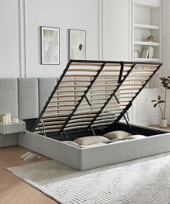 Queen Size Upholstered Lift Storage Bed Frame with Velvet Headboard