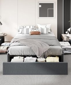 HOOMIC Queen Platform Bed Frame with 3 Storage Drawers Dark Grey