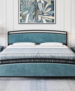 GAOMON King Size Velvet Upholstered Bed Frame with Headboard Blue