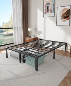 Heavy Duty Queen Bed Frame No Box Spring Needed with Storage Solutions 2