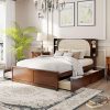Modern King Size Round Bed in White Faux Leather with Headboard 4