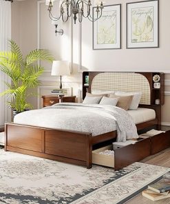 Queen Size Rattan Bed Frame with Drawers and Trundle for Bedroom Queen Size Rattan Bed Frame with Drawers and Trundle for Bedroom