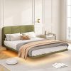 Queen Size Upholstered Floating Bed Frame with LED Headboard Green