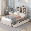 Giantex Twin Size Platform Bed Frame Fabric Upholstered Navy Blue 3