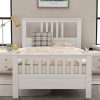 Kids Twin Bed Frame Faux Leather Upholstered Platform with Curved Headboard 4