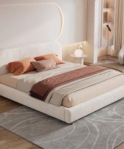 Curve-Shaped King Size Upholstered Bed with Curved Headboard