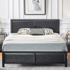Queen Floating Bed Frame with LED Lights and Charging Station Grey 4