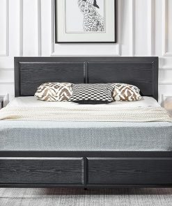 VECELO Full Size Platform Bed Frame with Black Wood Headboard Support