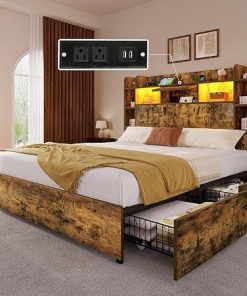 YITAHOME Queen Bed Frame with Bookcase Headboard and Storage Drawers 2