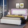 Jocisland Queen Bed Frame with LED Lights Velvet Upholstered White