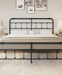 King Bed Frame with Headboard and Footboard Easy Assembly Black