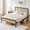 Yaheetech Full Size Bed Frame, Upholstered Platform Bed with Wing Edge Channel Headboard, Square Tufted Fabric/Mattress Foundation/Wooden Slats Support/No Box Spring Needed/Easy Assembly/Dark Gray 4