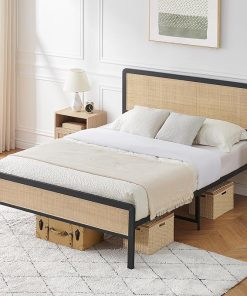 Alkmaar Metal Bed Frame with Rattan Headboard Safe Storage Design