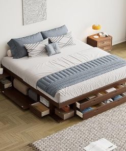 King Size Storage Wood Platform Bed Frame with 6 Drawers and Shelves 2