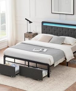GAOMON Full Bed Frame with Storage Drawers and LED Headboard Dark Grey GAOMON Full Bed Frame with Storage Drawers and LED Headboard Dark Grey