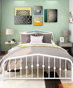 White Metal Queen Bed Frame with Headboard and Footboard No Box Spring 2