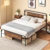 Queen Size Bed Frame with Storage Drawers and Twin XL Trundle Beige 3