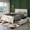 Queen Velvet Upholstered Bed Frame with 4 Drawers and Tufted Headboard