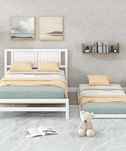 Citylight Full Size Bed Frame with Adjustable Trundle for Kids Adults