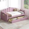 Twin Size Velvet Daybed with Storage Drawers and USB Ports in Pink