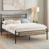 VECELO Full Size Platform Bed Frame with Wood Headboard Grey Slate