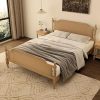 Queen Size Rattan Bed Frame with Headboard Easy Assembly Antique Walnut