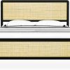 Bohemian Full Size Bed Frame with Rattan Headboard and Metal Slats