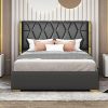 Grey Upholstered Full Bed Frame with Storage and LED Headboard 4