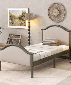 Upholstered Twin Size Bed Frame with Headboard and Footboard Grey