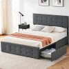 WEEWAY King Size Bed Frame with 4 Storage Drawers and Tufted Headboard 3 WEEWAY King Size Bed Frame with 4 Storage Drawers and Tufted Headboard 3