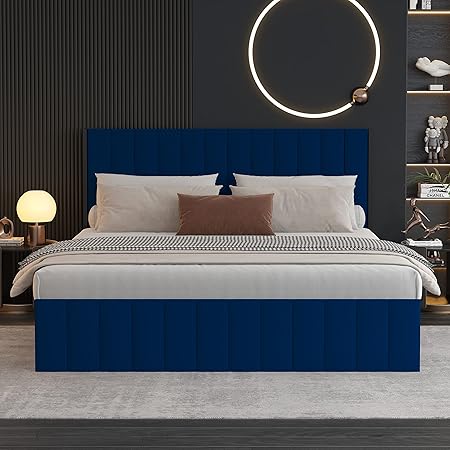 King Size Upholstered Bed Frame with High Headboard and Footboard 2 King Size Upholstered Bed Frame with High Headboard and Footboard - Image 2