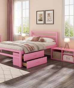 Full Size Platform Bed with Storage and Headboard for Kids and Adults 2