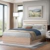 Merax Queen Bed Frame with Upholstered Headboard and Silent Slats