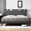 Queen Size Wood Bed Frame with 54″ Vertical Stripe Headboard Beige 4