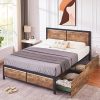 Full Size Retro Platform Bed with Headboard Slat Support White 3