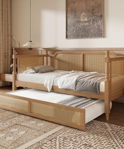 Wooden Full Size Daybed with Trundle for Guest Room or Bedroom