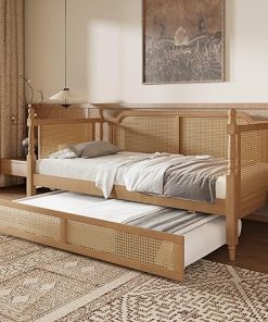 Twin Size Rattan Daybed Frame with Trundle for Easy Bedroom Assembly