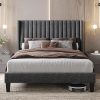 Yaheetech Full Size Bed Frame, Upholstered Platform Bed with Wing Edge Channel Headboard, Square Tufted Fabric/Mattress Foundation/Wooden Slats Support/No Box Spring Needed/Easy Assembly/Dark Gray