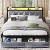 Giantex Twin Bed Frame for Kids Modern Upholstered Navy Blue Design 3