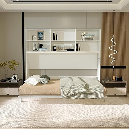 Twin Size Horizontal Murphy Bed Chest with Storage Shelf for Space Saving Twin Size Horizontal Murphy Bed Chest with Storage Shelf for Space Saving